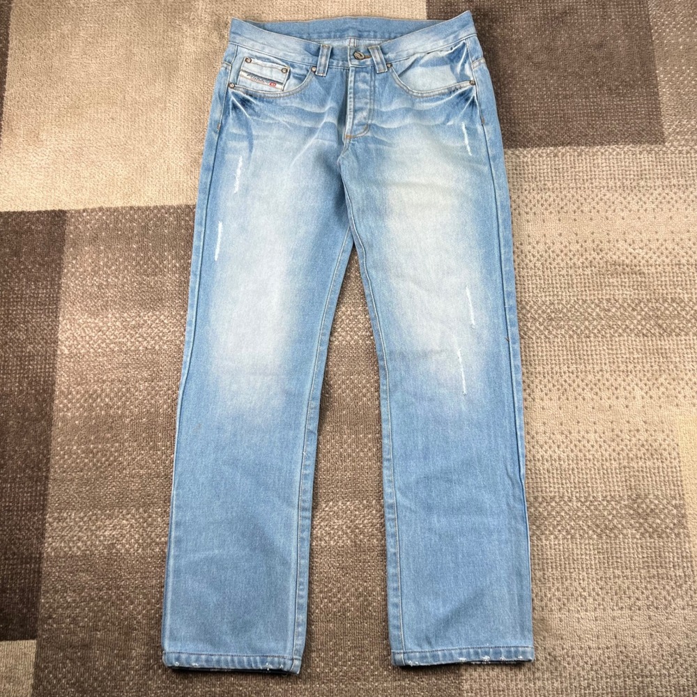 Diesel Industry Mens Light Wash Distressed Straight Leg Button Fly Jeans 31X30